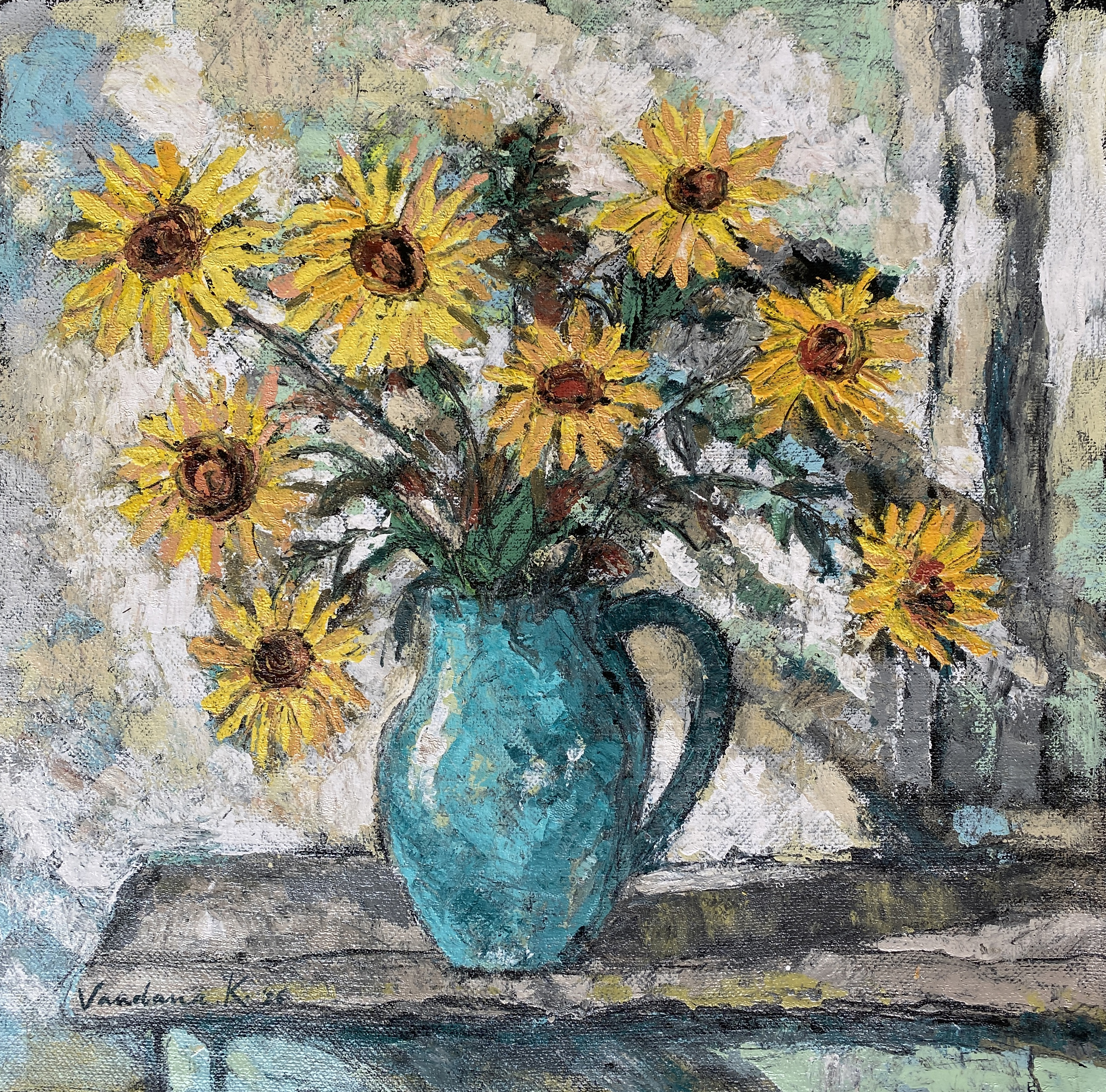 Sunflowers in Turquoise
